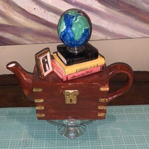Vintage Tony Carter Globe and Books Collectible Teapot